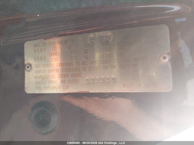 Продаж на аукціоні авто 1979 Mazda Rx7, vin: SA22C509968, номер лоту: 12600450