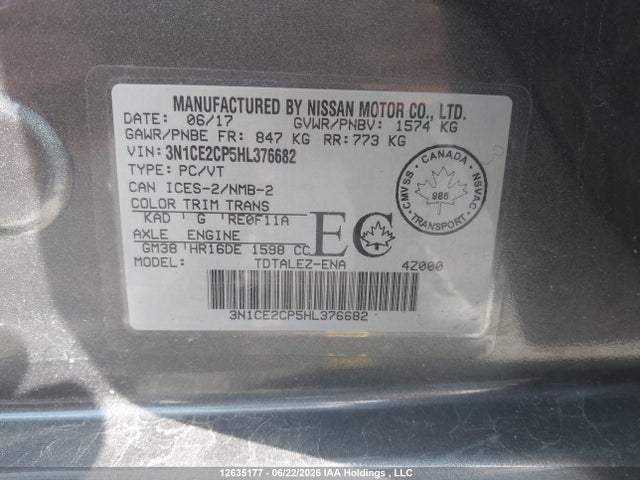 Продаж на аукціоні авто 2017 Nissan Versa Note 1.6 S/1.6 Sl/1.6 Sr/1.6 Sv, vin: 3N1CE2CP5HL376682, номер лоту: 12635177