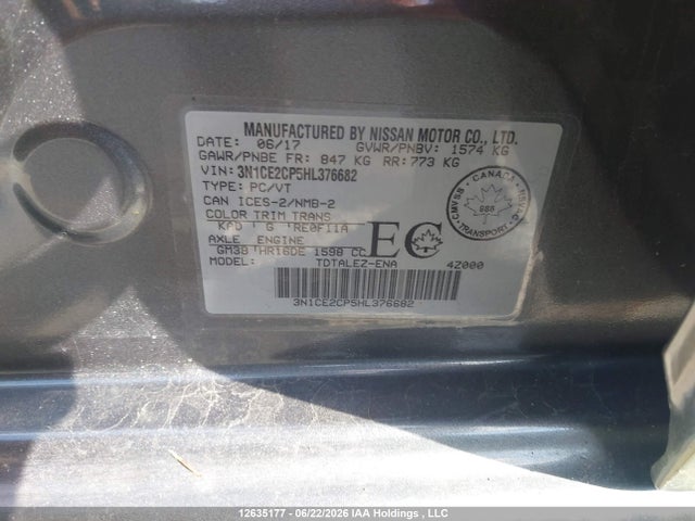 Продаж на аукціоні авто 2017 Nissan Versa Note 1.6 S/1.6 Sl/1.6 Sr/1.6 Sv, vin: 3N1CE2CP5HL376682, номер лоту: 12635177