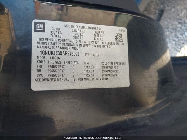 Aukcja sprzedaży 2010 Chevrolet Suburban, vin: 1GNUKJE3XAR275092, numer aukcji: 12656470