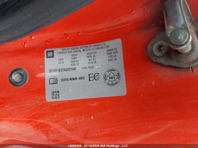 2010 Chevrolet Camaro მანქანა იყიდება აუქციონზე, vin: 2G1FF1EV7A9201946, აუქციონის ნომერი: 12656484