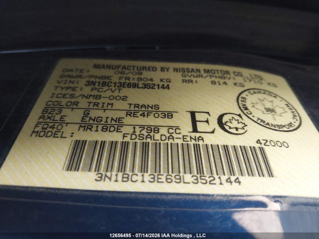 12656495 :رقم المزاد ، 3N1BC13E69L352144 vin ، 2009 Nissan Versa S/sl مزاد بيع