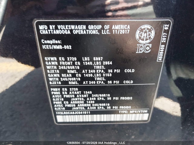 Продаж на аукціоні авто 2018 Volkswagen Atlas Se, vin: 1V2LR2CA8JC541511, номер лоту: 12656504