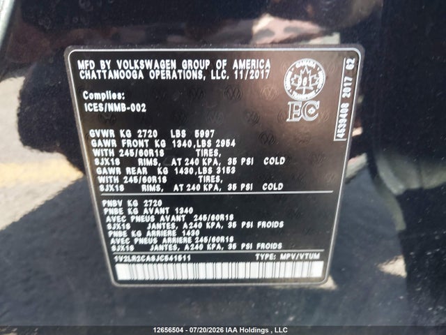 Продаж на аукціоні авто 2018 Volkswagen Atlas Se, vin: 1V2LR2CA8JC541511, номер лоту: 12656504