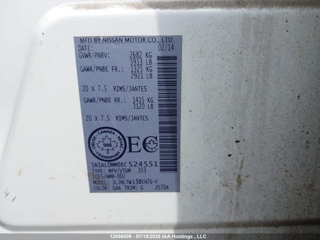 Продажа на аукционе авто 2014 Infiniti Qx60, vin: 5N1AL0MM0EC524551, номер лота: 12656509