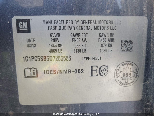 12656515 :رقم المزاد ، 1G1PC5SB5D7255556 vin ، 2013 Chevrolet Cruze Lt مزاد بيع