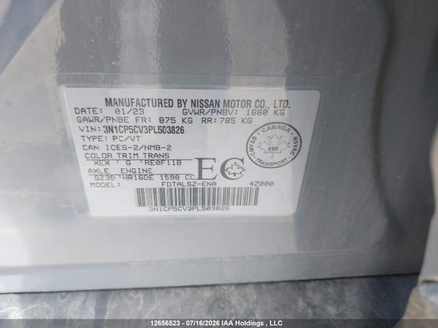12656523 :رقم المزاد ، 3N1CP5CV3PL503826 vin ، 2023 Nissan Kicks Sv مزاد بيع