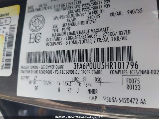 Ford Fusion S Hybrid 2017 3FA6P0UU5HR101796 Image 9