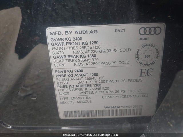 Продажа на аукционе авто 2021 Audi Q5 Sportback Premium, vin: WA14AAFYXM2105229, номер лота: 12656531