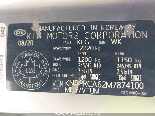Продаж на аукціоні авто 2021 Kia Sportage Sx, vin: KNDPRCA62M7874100, номер лоту: 12656538