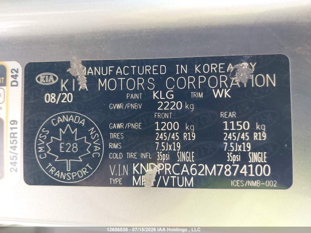 Продаж на аукціоні авто 2021 Kia Sportage Sx, vin: KNDPRCA62M7874100, номер лоту: 12656538