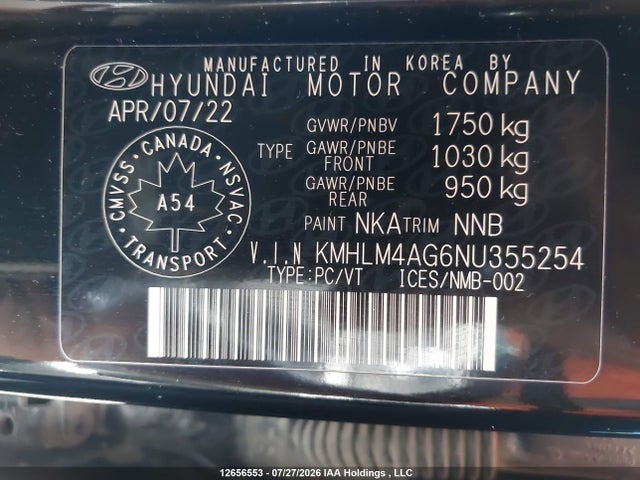 Продаж на аукціоні авто 2022 Hyundai Elantra Preferred Ivt With Sun And Tech Package, vin: KMHLM4AG6NU355254, номер лоту: 12656553