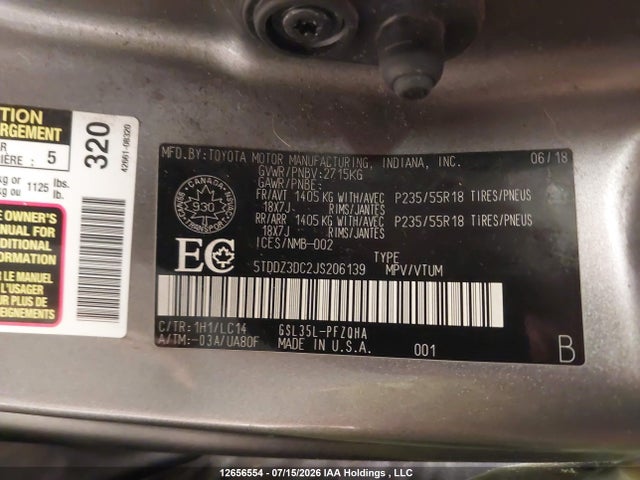 Продажа на аукционе авто 2018 Toyota Sienna Xle 7-passenger, vin: 5TDDZ3DC2JS206139, номер лота: 12656554