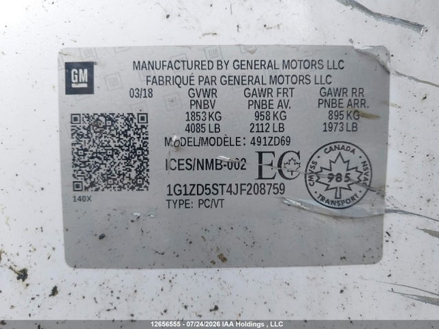 2018 Chevrolet Malibu Lt მანქანა იყიდება აუქციონზე, vin: 1G1ZD5ST4JF208759, აუქციონის ნომერი: 12656555