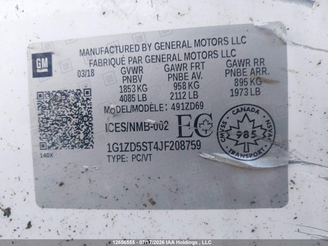 2018 Chevrolet Malibu Lt მანქანა იყიდება აუქციონზე, vin: 1G1ZD5ST4JF208759, აუქციონის ნომერი: 12656555