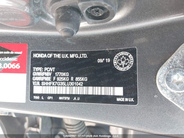 Продаж на аукціоні авто 2020 Honda Civic Lx, vin: SHHFK7G35LU301042, номер лоту: 12656562