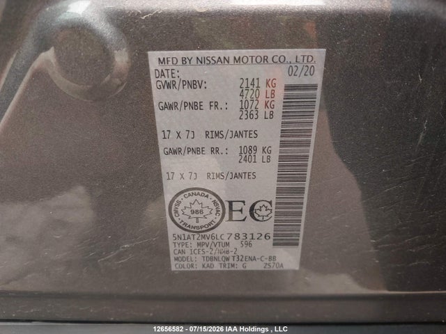 5N1AT2MV6LC783126 Nissan Rogue S/sl/sv