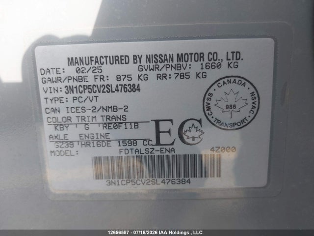 Продажа на аукционе авто 2025 Nissan Kicks Play Sv, vin: 3N1CP5CV2SL476384, номер лота: 12656587