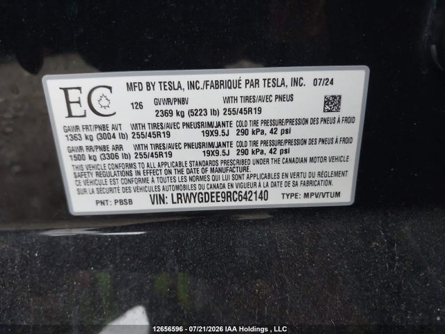 Продаж на аукціоні авто 2024 Tesla Model Y, vin: LRWYGDEE9RC642140, номер лоту: 12656596