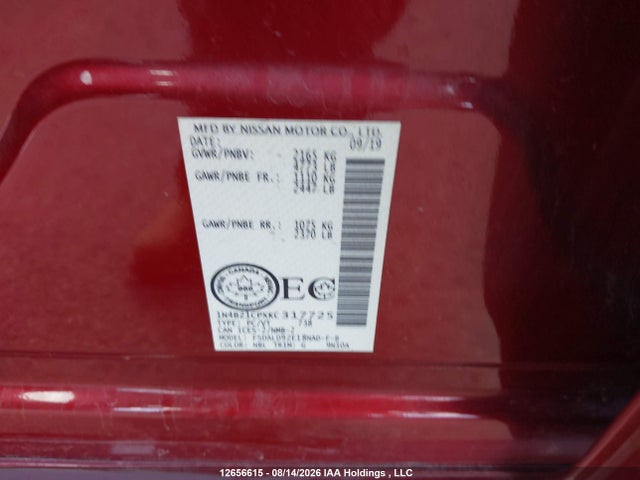 2019 Nissan Leaf S Plus/sl Plus/sv Plus მანქანა იყიდება აუქციონზე, vin: 1N4BZ1CPXKC317725, აუქციონის ნომერი: 12656615