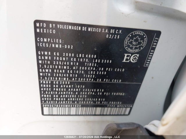 2025 Volkswagen Taos Comfortline Black Edition მანქანა იყიდება აუქციონზე, vin: 3VV2C7B29SM031529, აუქციონის ნომერი: 12656621