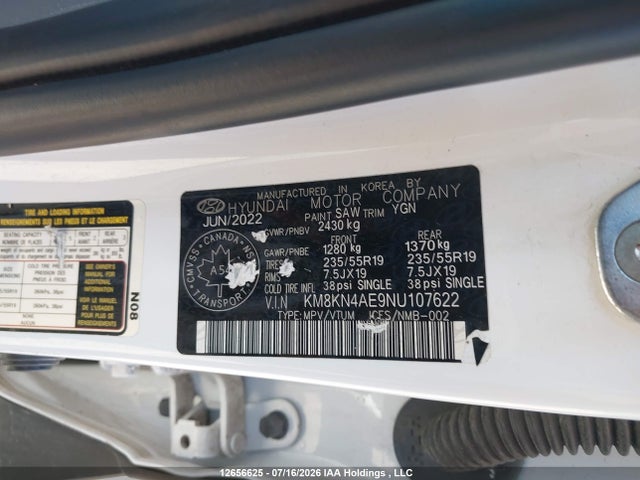 12656625 :رقم المزاد ، KM8KN4AE9NU107622 vin ، 2022 Hyundai Ioniq 5 مزاد بيع