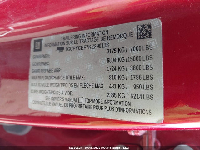 Продажа на аукционе авто 2019 Chevrolet Silverado K1500 Trail Boss Custom, vin: 1GCPYCEF7KZ299118, номер лота: 12656627