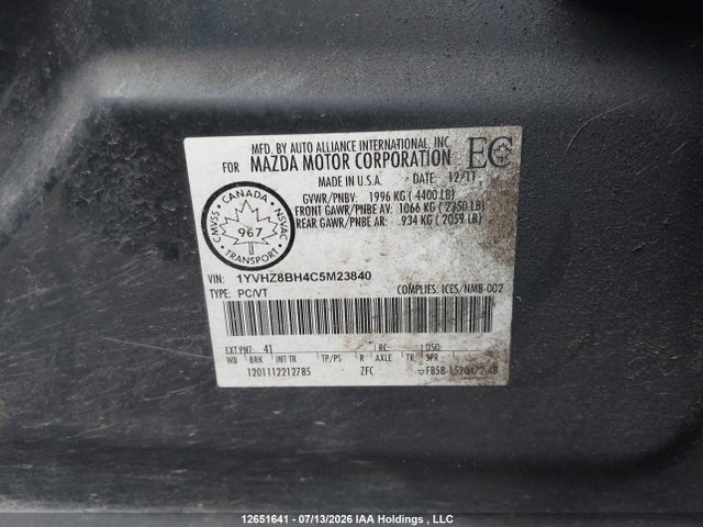 Продаж на аукціоні авто 2012 Mazda Mazda6 Gs-i4, vin: 1YVHZ8BH4C5M23840, номер лоту: 12651641