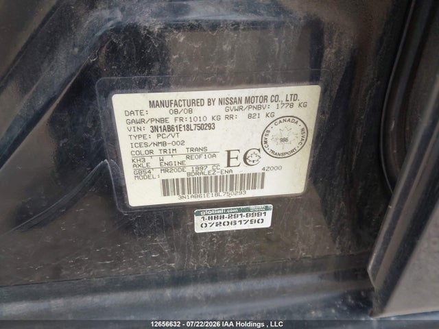 Продаж на аукціоні авто 2008 Nissan Sentra 2.0/2.0s/2.0sl, vin: 3N1AB61E18L750293, номер лоту: 12656632