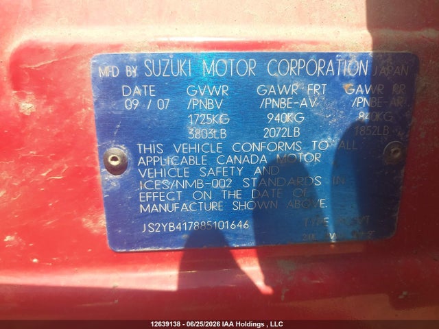 12639138 :رقم المزاد ، JS2YB417885101646 vin ، 2008 Suzuki Sx4 Jlx مزاد بيع