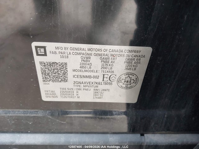 2GNAXVEX7K6178055 Chevrolet EQUINOX LT