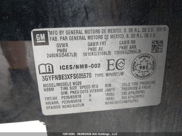 3GYFNBE3XFS605570 Cadillac Srx V6 4dr 2wd