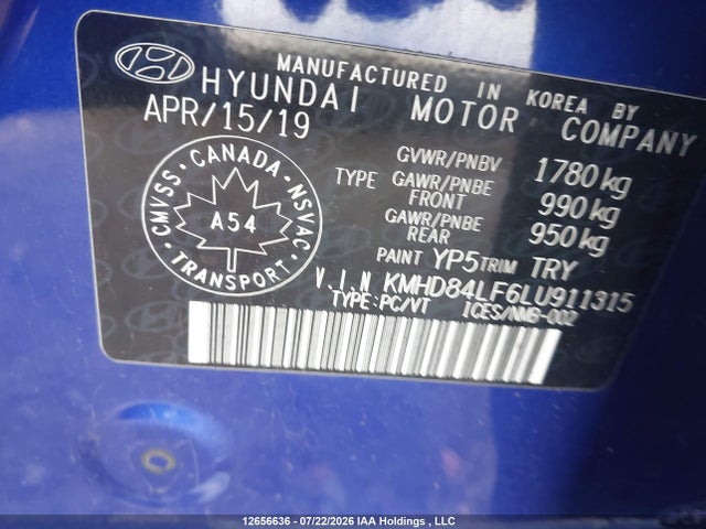 12656636 :رقم المزاد ، KMHD84LF6LU911315 vin ، 2020 Hyundai Elantra Preferred Auto Ivt مزاد بيع