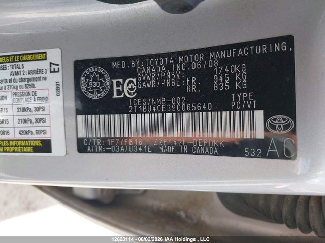 2009 Toyota Corolla Ce მანქანა იყიდება აუქციონზე, vin: 2T1BU40E39C065640, აუქციონის ნომერი: 12623114