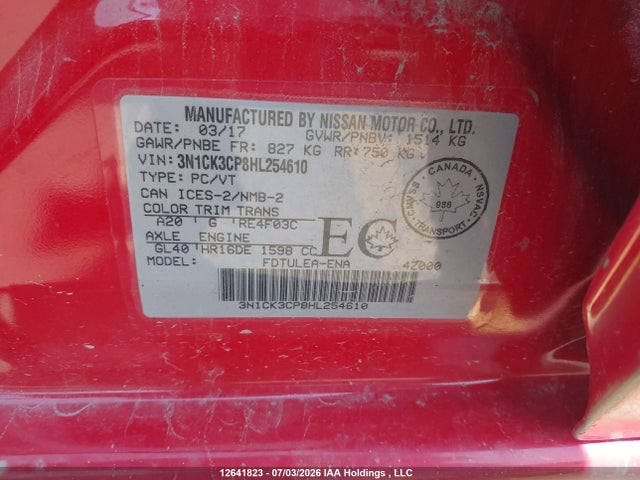 3N1CK3CP8HL254610 Nissan Micra S/sr/sv