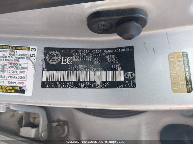 Aukcja sprzedaży 2008 Toyota Corolla, vin: 2T1BR32E48C897205, numer aukcji: 12656640