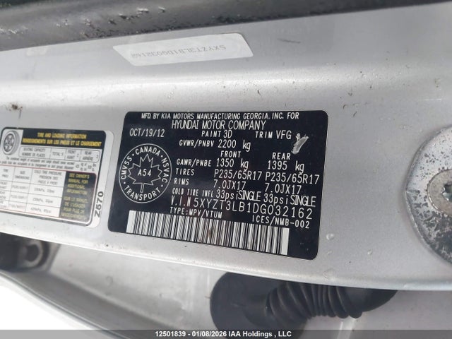 2013 Hyundai Santa Fe Sport 2.4 Base მანქანა იყიდება აუქციონზე, vin: 5XYZT3LB1DG032162, აუქციონის ნომერი: 12501839