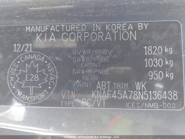 2022 Kia Forte5 Gt/gt Limited მანქანა იყიდება აუქციონზე, vin: KNAF45A78N5136438, აუქციონის ნომერი: 12656660