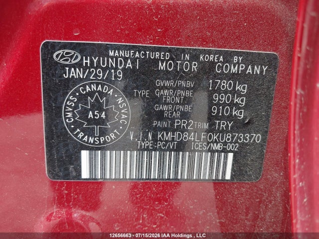 Hyundai Elantra Preferred 2019 KMHD84LF0KU873370 Image 9