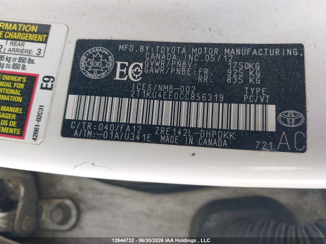Aukcja sprzedaży 2012 Toyota Matrix, vin: 2T1KU4EE0CC856319, numer aukcji: 12644732