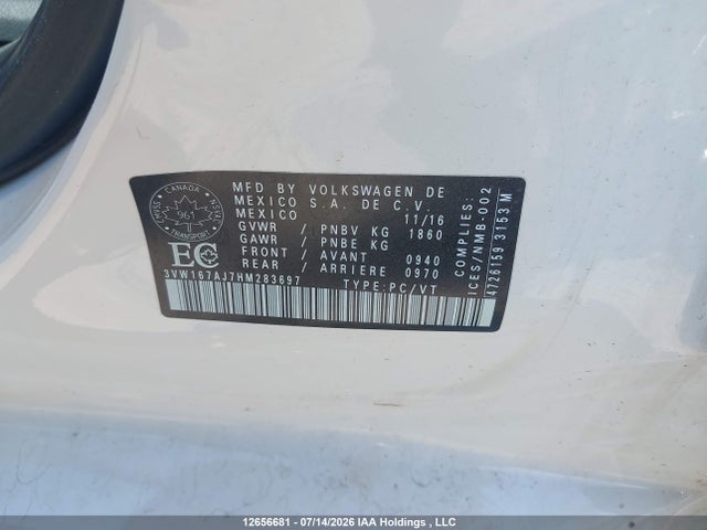 12656681 :رقم المزاد ، 3VW167AJ7HM283697 vin ، 2017 Volkswagen Jetta S مزاد بيع