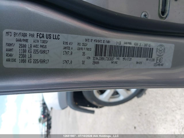 Продаж на аукціоні авто 2018 Jeep Compass North, vin: 3C4NJDBB0JT263697, номер лоту: 12651987