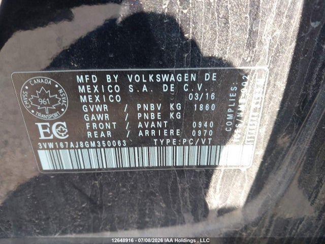 3VW167AJ8GM350063 Volkswagen Jetta 1.4 Tsi Trendline/1.4 Tsi Trendline+