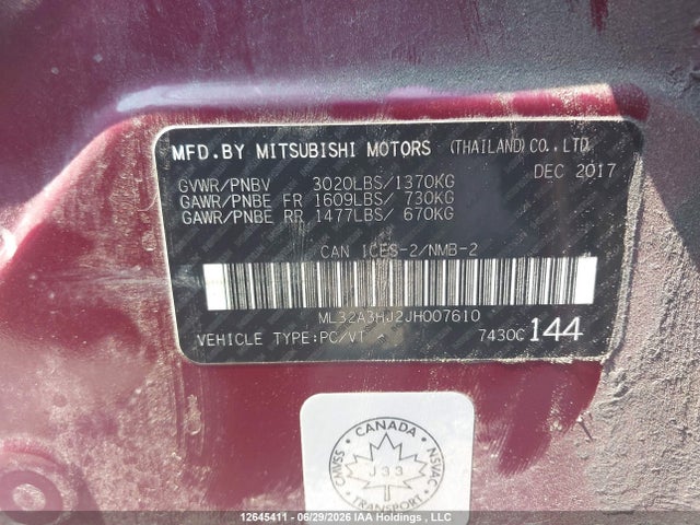 Продажа на аукционе авто 2018 Mitsubishi Mirage Es, vin: ML32A3HJ2JH007610, номер лота: 12645411