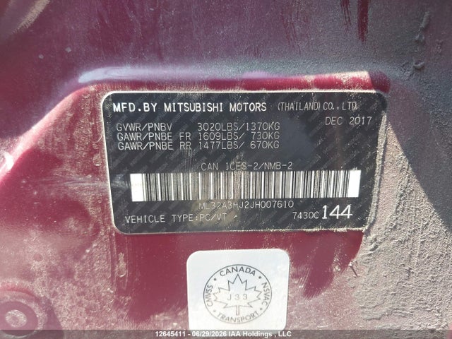 Продажа на аукционе авто 2018 Mitsubishi Mirage Es, vin: ML32A3HJ2JH007610, номер лота: 12645411