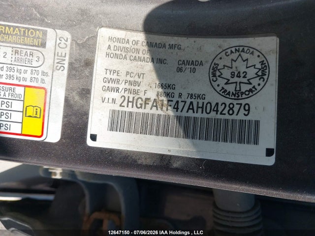 Продаж на аукціоні авто 2010 Honda Civic Dx-g, vin: 2HGFA1F47AH042879, номер лоту: 12647150