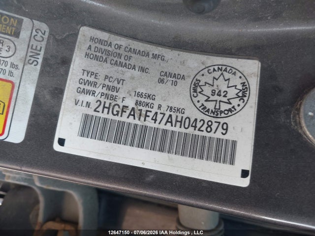Продаж на аукціоні авто 2010 Honda Civic Dx-g, vin: 2HGFA1F47AH042879, номер лоту: 12647150