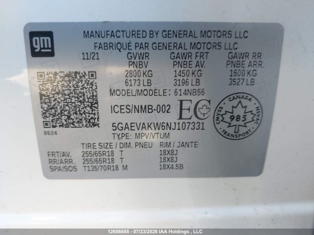 Продаж на аукціоні авто 2022 Buick Enclave Essence, vin: 5GAEVAKW6NJ107331, номер лоту: 12656688