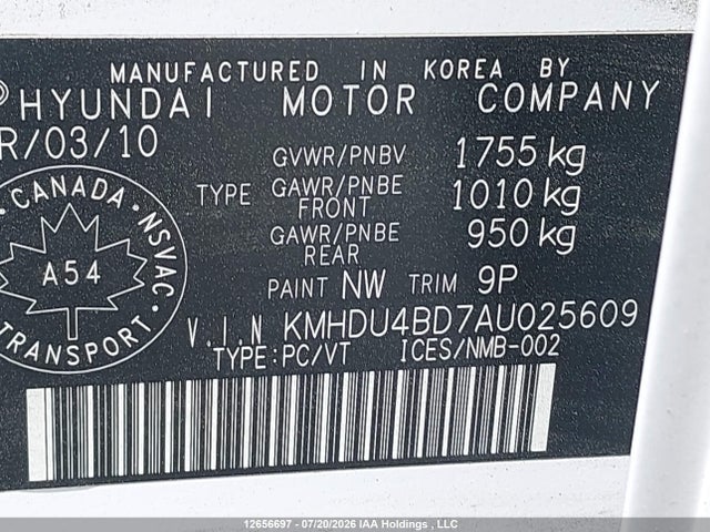 Aukcja sprzedaży 2010 Hyundai Elantra Blue/gls/se, vin: KMHDU4BD7AU025609, numer aukcji: 12656697