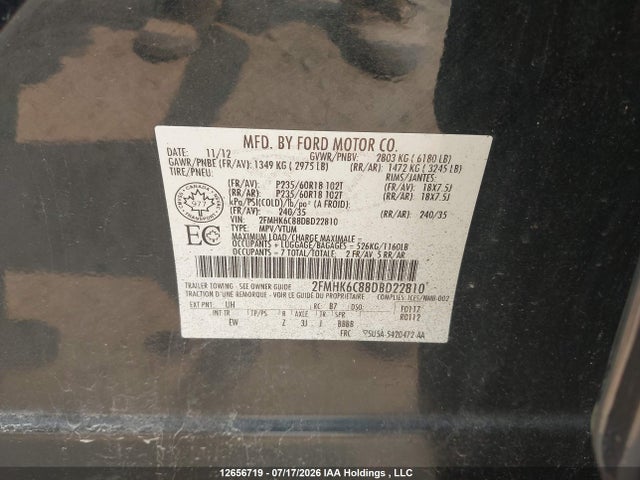 Продаж на аукціоні авто 2013 Ford Flex, vin: 2FMHK6C88DBD22810, номер лоту: 12656719
